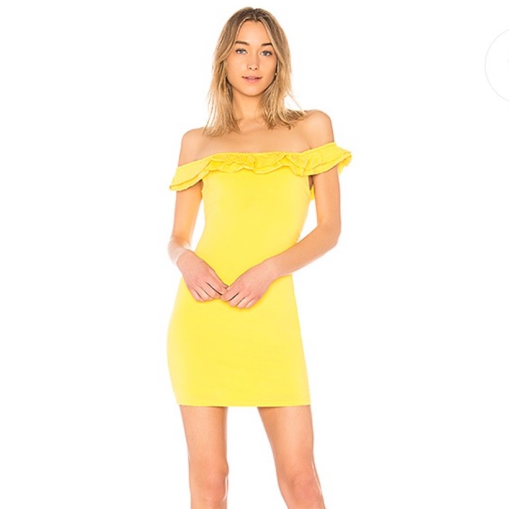 by the way. Yellow off the shoulder ruffle mini dress